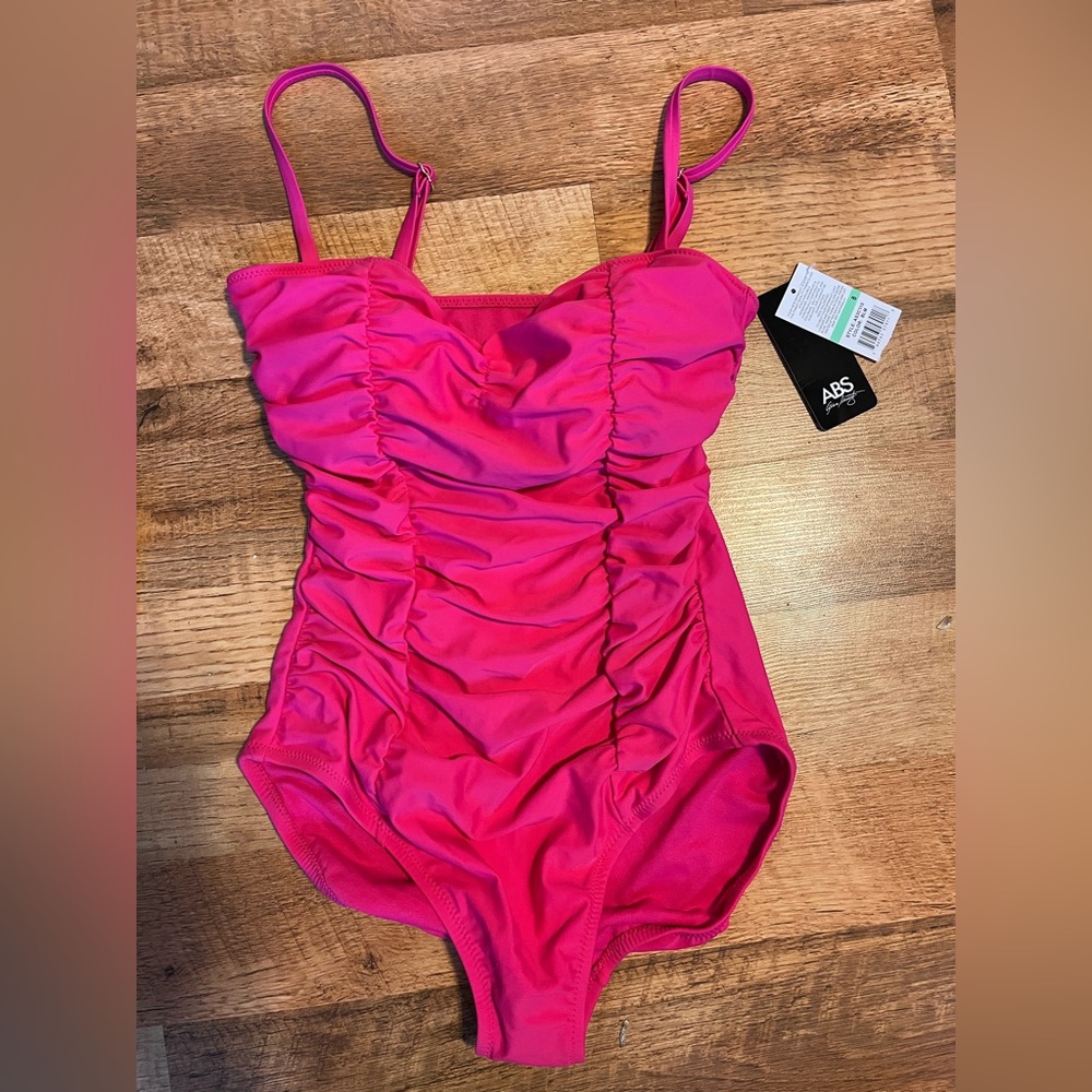 Women’s hot pink ruched tummy NWT sz 8 ABS Allen Schwartz